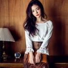 Bell-sleeve Long-sleeved Cutout Plain T-shirt