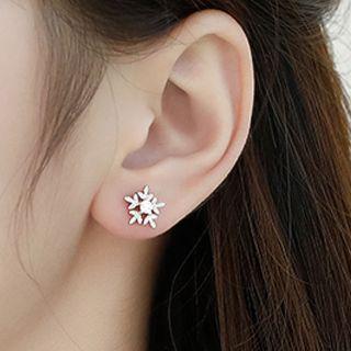 925 Sterling Silver Rhinestone Floral Earrings 1 Pair - 925 Silver - Stud Earring - Snowflake - Silver - One Size