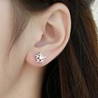 925 Sterling Silver Rhinestone Floral Earrings 1 Pair - 925 Silver - Stud Earring - Snowflake - Silver - One Size