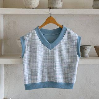V-neck Crop Tweed Vest
