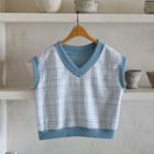 V-neck Crop Tweed Vest