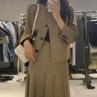 Plain Single-breasted Jacket / Midi Accordion Pleat Skirt