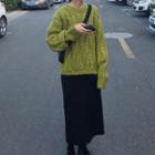 Long-sleeve Plain Sweater / High-waist Plain Skirt