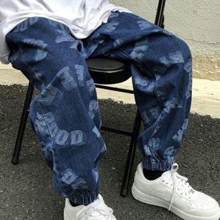 Lettering Tapered Cropped Jeans