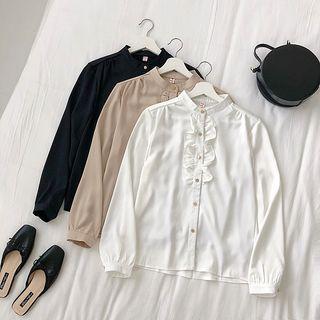 Long-sleeve Ruffled Trim Blouse