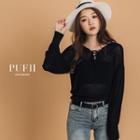 Lace-up V-neck Knit Top