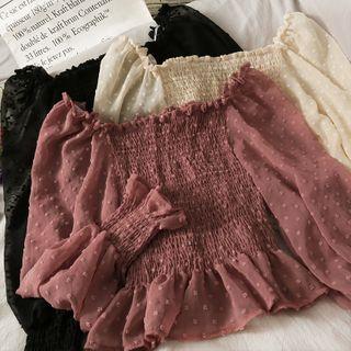 Off-shoulder Smocked Chiffon Crop Top