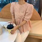 Short-sleeve Floral Print Tie-back Top