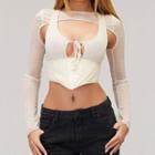 Mock Two-piece Long-sleeve Cutout Crop T-shirt