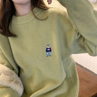 Bear Embroidered Sweater Green - One Size