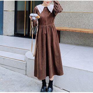 Long-sleeve Collar Corduroy Midi Dress