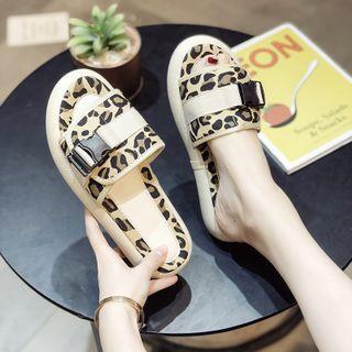Leopard Print Flat Slide Sandals