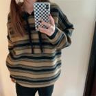 Hood Striped Sweater Stripes - Light Coffee & Black - One Size