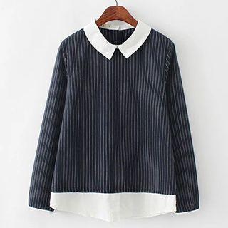 Mock Two Piece Striped Pullover