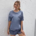 Set: Plain Short-sleeve Top + Wide-leg Shorts