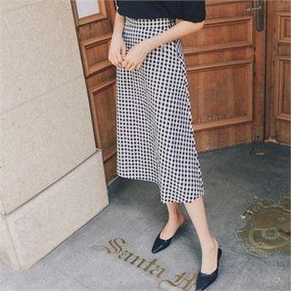 High-waist Gingham Midi Skirt