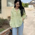 Beribboned Shirred Blouse Lime Green - One Size