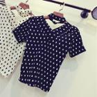 Patterned Short Sleeve V-neck T-shirt With Choker