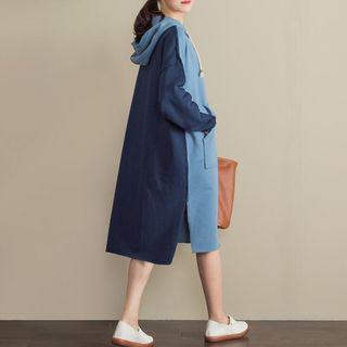 Two-tone Midi Drawstring Hoodie Dress