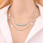 Alloy Disc & Turquoise Bead Layered Necklace