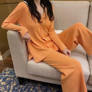 Set: Ribbed Cardigan + Wide Leg Pants