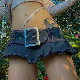 High-waist Denim Mini Pleated Skirt