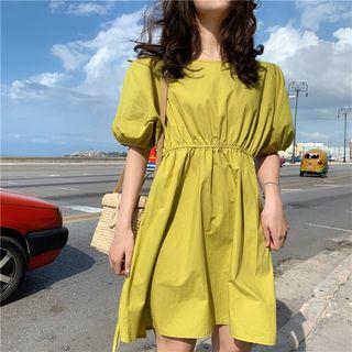 Plain V-neck Sleeveless Dress / Puff-sleeve Dress