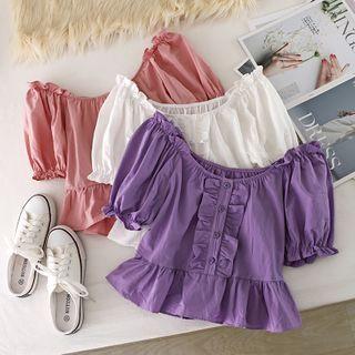 Off Back Agaric Laces Puff-sleeved Top