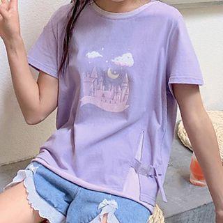 Mock Two Piece Cartoon Print Short Sleeve T-shirt