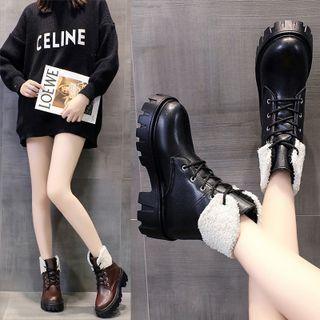 Fleece Panel Platform Block Heel Short Boots