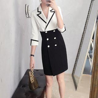 Long-sleeve Color Block Mini Straight-fit Dress