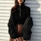 Long-sleeve Turtleneck Zip Placket T-shirt