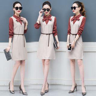 Knit Panel Mock Two Piece Dress