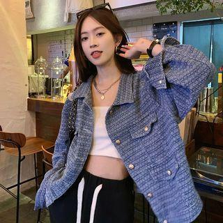 Textured Denim Jacket Blue - One Size