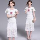 Embroidered Lace Short-sleeve Midi A-line Dress