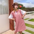 Plaid Elbow-sleeve Polo Dress