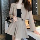 Single-breasted Cropped Blazer / Mini A-line Pleated Skirt