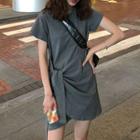 Short-sleeve Drawstring Waist Plain T-shirt Dress