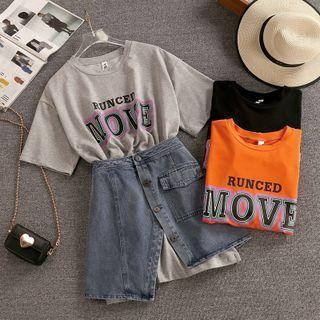 Set: Lettering T-shirt + Denim Mini A-line Skirt