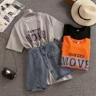 Set: Lettering T-shirt + Denim Mini A-line Skirt