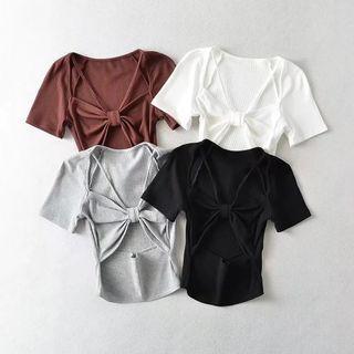 Short-sleeve Ribbon Cut-out Top