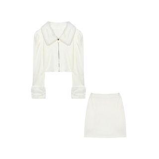 Knit Zip Jacket / Pencil Skirt