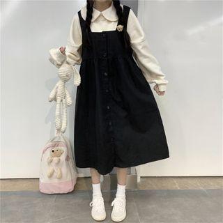 Collared Sweatshirt / Midi A-line Overall Dress