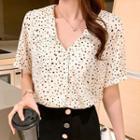 Dotted Collared Short-sleeve Chiffon Blouse