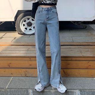Slit Hem Straight Leg Jeans