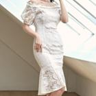 Puff-sleeve Off-shoulder Lace Mermaid Dress