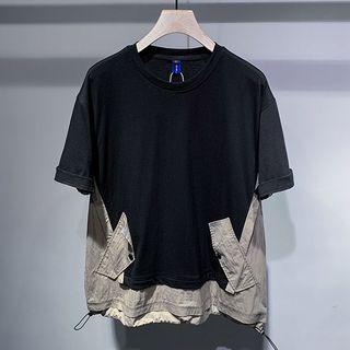 Shor-sleeve Paneled Drawstring T-shirt