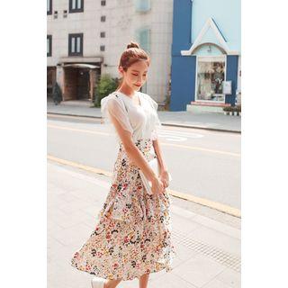 Suspenders Floral Print Midi Skirt