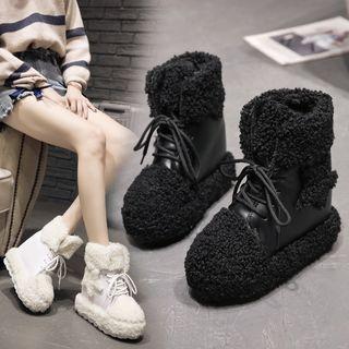Platform Hidden-wedge Fleece Short Boots