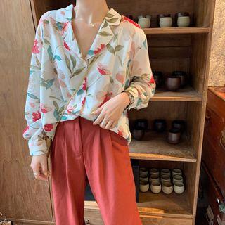 Chiffon Floral Shirt Floral - White - One Size